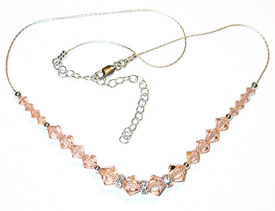 peach swarovski crystal wedding jewelry sterling silver necklace