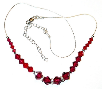 Ruby red July birthstone swarovski crystal wedding jewelry sterling silver necklace