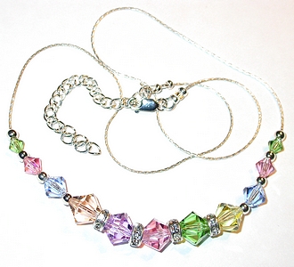 multi-colored pastel pink lavender mixed colors swarovski crystal wedding jewelry sterling silver necklace