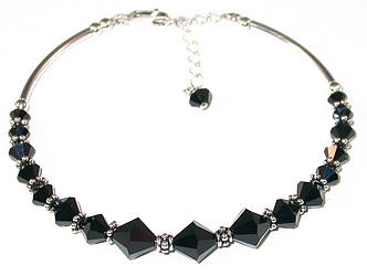 Jet Black bali swarovski austrian crystals sterling silver bracelet