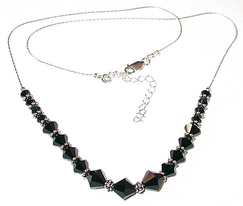 Jet Black swarovski crystal wedding jewelry sterling silver necklace