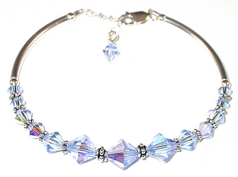 light sapphire blue bali swarovski austrian crystals sterling silver bracelet