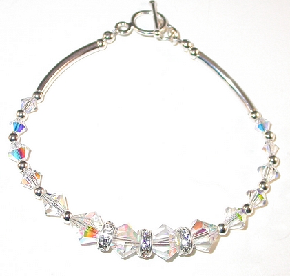 clear ab swarovski austrian crystals sterling silver toggle bracelet