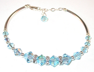 aquamarine bracelet blue bracelet blue crystal bracelet aquamarine blue swarovski austrian crystals sterling silver  bracelet