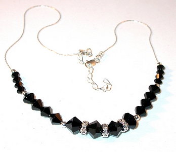 jet black crystals jet black necklace jet black swarovski crystal wedding jewelry sterling silver necklace