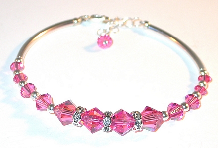 rose pink bracelet rose bracelet rose pink crystal bracelet rose swarovski crystals sterling silver  bracelet