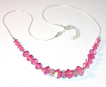 rose necklace rose Pink necklace rose crystals rose pink swarovski crystal wedding jewelry sterling silver necklace