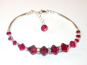 ruby bracelet ruby red bracelet red crystal bracelet ruby red swarovski crystals sterling silver  bracelet