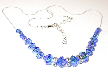 sapphire blue swarovski crystal wedding jewelry sterling silver necklace