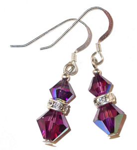 amethyst purple sterling silver swarovski austrian crystals, prom wedding jewelry, clip-on pierced earrings