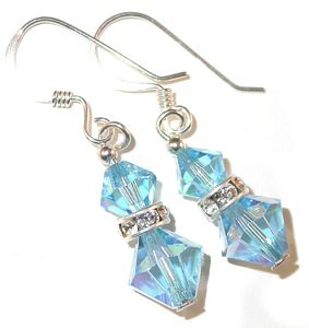 March birthstone aquamarine blue sterling silver swarovski austrian crystals, prom wedding jewelry, clip-on pierced earrings