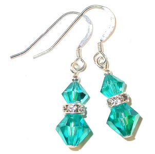 blue zircon teal december birthstone jewelry sterling silver swarovski austrian crystals, prom wedding jewelry, clip-on pierced earrings