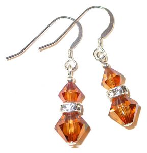 copper crystal sterling silver swarovski austrian crystals, prom wedding jewelry, clip-on pierced earrings