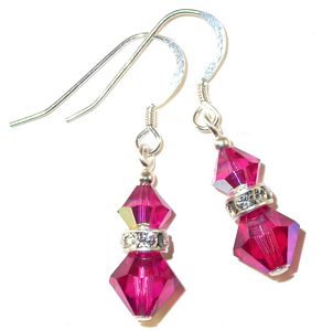 fushia fuchsia fucshia hot pink sterling silver swarovski austrian crystals, prom wedding jewelry, clip-on pierced earrings