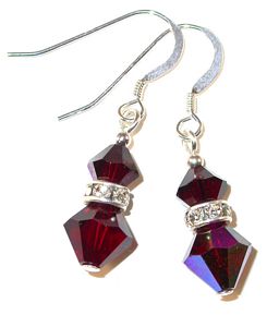 garnet red january birthstone jewelry sterling silver swarovski austrian crystals, prom wedding jewelry, clip-on pierced earrings