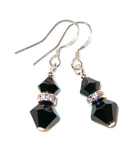 jet black sterling silver swarovski austrian crystals, prom wedding jewelry, clip-on pierced earrings