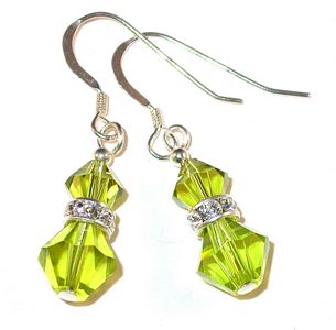 light olivine olive lime green sterling silver swarovski austrian crystals, prom wedding jewelry, clip-on pierced earrings