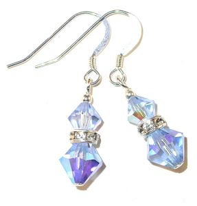 light sapphire blue sterling silver swarovski austrian crystals, prom wedding jewelry, clip-on pierced earrings