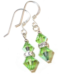 peridot green august birthstone sterling silver swarovski austrian crystals, prom wedding jewelry, clip-on pierced earrings