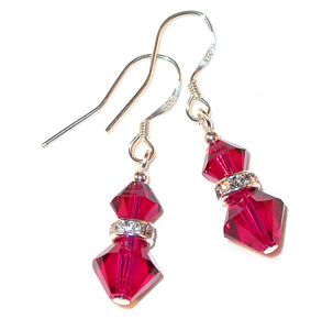 ruby red July birthstone sterling silver swarovski austrian crystals, prom wedding jewelry, clip-on pierced earrings