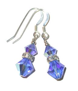 sapphire blue sterling silver swarovski crystals, prom wedding jewelry, clip-on pierced earrings