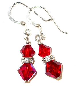 Siam red July birthstone sterling silver swarovski austrian crystals, prom wedding jewelry, clip-on pierced earrings