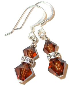 smokey smoky smoked topaz brown sterling silver swarovski austrian crystals, prom wedding jewelry, clip-on pierced earrings