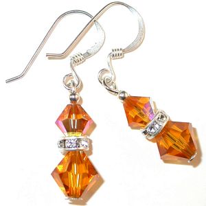 golden topaz november birthstone sterling silver swarovski austrian crystals, prom wedding jewelry, clip-on pierced earrings