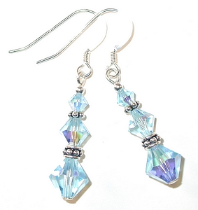 aquamarine swarovski crystals earrings march birthstone bali sterling silver austrian crystals, prom wedding jewelry