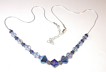 light blue sapphire dark blue sapphire bali swarovski crystal  jewelry sterling silver necklace