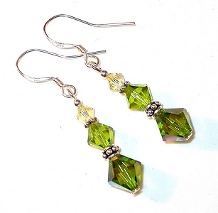 jonquil yellow lime green olive green olivine swarovski crystals earrings bali sterling silver austrian crystals, prom wedding jewelry