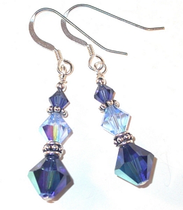 light sapphire light blue sapphire dark sapphire dark blue sapphire 2-tone blue swarovski crystal earrings sterling silver austrian crystals, prom wedding jewelry leverback