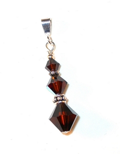 mocha brown crystal mocha brown pendant dark brown pendant swarovski crystals sterling silver  pendant