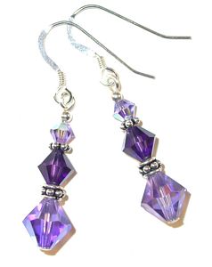 tanzanite purple deep purple velvet 2-tone purple swarovski crystal earrings sterling silver austrian crystals, prom wedding jewelry leverback