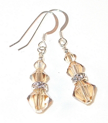 golden shadow earrings sterling silver golden shadow crystals swarovski austrian crystals, prom wedding jewelry, clip-on pierced