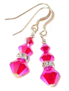 hot pink crystals hot pink swarovski crystals hot pink earrings Light Siam AB 2X hot pink sterling silver swarovski austrian crystals, prom wedding jewelry, clip-on pierced earrings