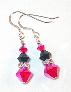 black & hot pink & black crystals hot pink swarovski crystals hot pink earrings Light Siam AB 2X hot pink sterling silver swarovski crystals