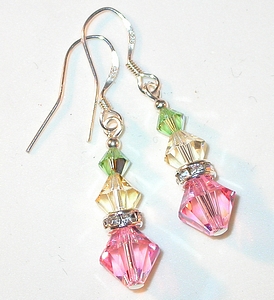 pastel mix clip-on sterling silver swarovski austrian crystals, prom wedding jewelry, clip-on pierced earrings