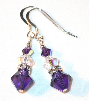 deep purplevelvet & Clear AB crystals purple swarovski crystals earrings purple & clear AB & Purple velvet sterling silver swarovski crystals