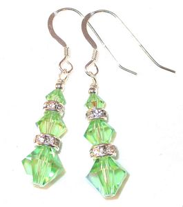 peridot green august birthstone sterling silver swarovski austrian crystals, prom wedding jewelry, clip-on pierced earrings