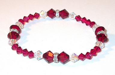 ruby red bracelet ruby red crystals ruby red swarovski crystals sterling silver stretch-on bracelet