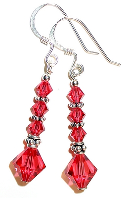 Padparadscha rosy coral bali swarovski crystals earrings bali sterling silver austrian crystals, prom wedding jewelry