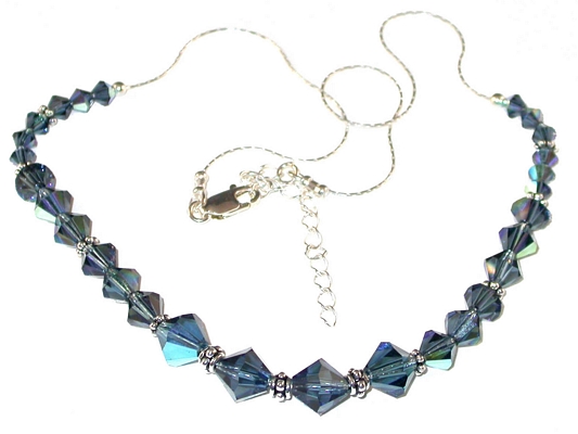 montana blue navy blue bali swarovski crystal  jewelry sterling silver necklace