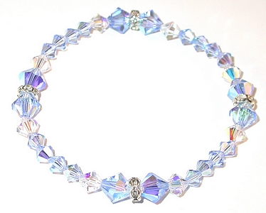 blue & clear braclet light sapphire blue & clear AB swarovski austrian crystals sterling silver stretch-on bracelet