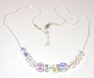 April Birthstone Diamond Clear AB aurora borealis swarovski crystal wedding jewelry sterling silver necklace