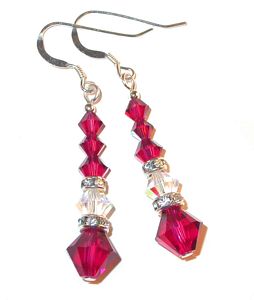 ruby earrings red earrings clear & red & clear AB &  ruby and clear ab & ruby earrings ruby & clear AB Earrings sterling silver swarovski austrian crystals, prom wedding jewelry, clip-on pierced earrings