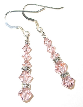 vintage rose swarovski crystals earrings sterling silver austrian crystals, prom wedding jewelry