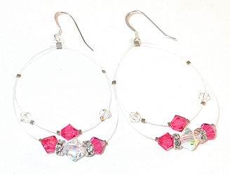 indian pink & clear ab 2-tone rosy pink earrings swarovski crystal chandelier jewelry sterling silver earrings