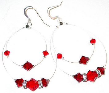 floating floaters red siam swarovski crystal chandelier jewelry sterling silver earrings