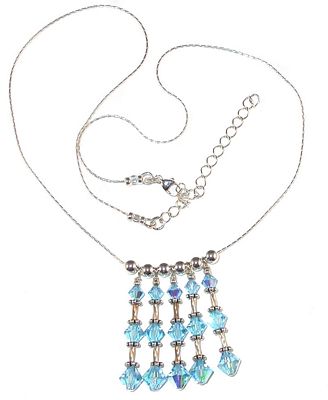 Aquamarine March birthstone fringe swarovski crystal wedding jewelry sterling silver necklace